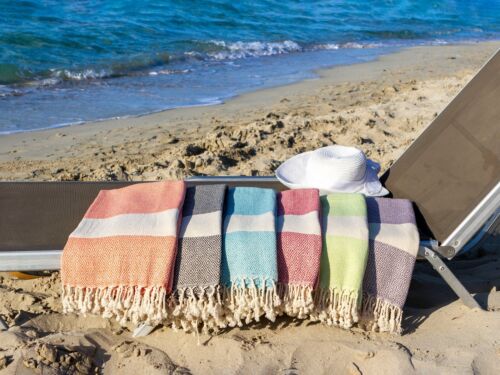 Aegean Concept Fringe Beach Bath Towel 37x73"Argyle Diamond Turkish Cotton 40Pcs - Picture 12 of 13