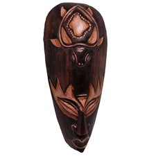 Sea Turtle African Wood Mask Brown Tribal Hand Carved Wall Hanging 8 in