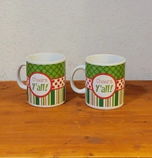 Pair Of Giant Coffee Mugs Boston International "Cheers Ya'll" With Boxes 5" Tall