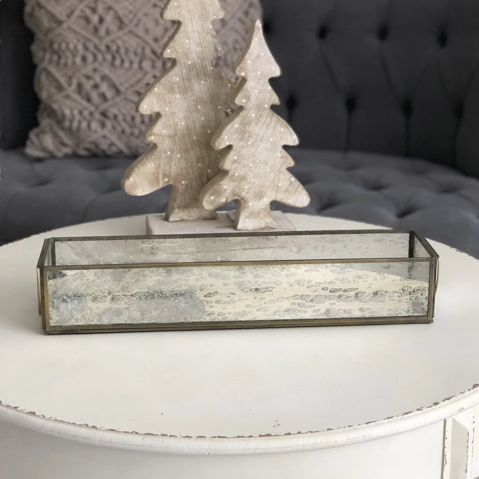 Spiegeltablett Kerzentablett 'Ally' Glas Antikmessing Scandi Lene Bjerre