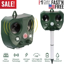2024 Upgraded Solar Ultrasonic Animal Repellent Dog Skunk Deer Raccoon LED Alarm