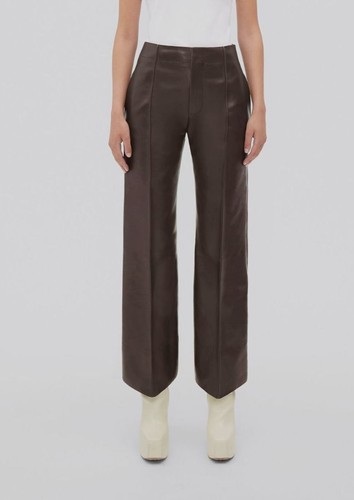 $6100 Bottega Veneta Women's Brown Curved Leather Trousers Pants Size IT46 US10