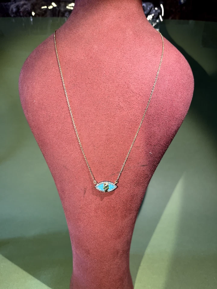 Alp Sagnak Necklace 14 K Yellow Gold Skull Pendant Diamonds Sapphires Turquoise - Image 2 of 4