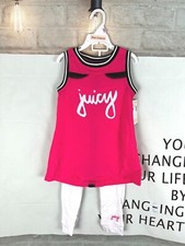 New Juicy Girl 2 Pcs Tank Top Legging Pants Set Cotton Pink White Sz 6