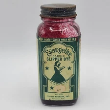 Antique Evangeline Slipper Dye Fabric Red Thayer Knomark Glass Bottle