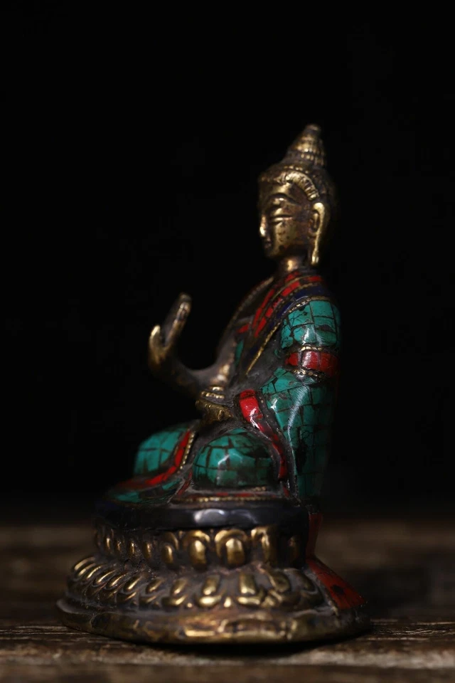 Antiguo Templo Turquesa Tíbet Cobre Sakyamuni Tathagata Buda Budismo Estatua Foto 4 de 4