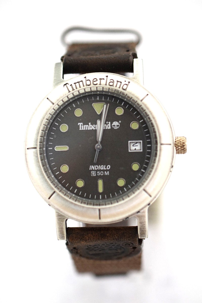 TIMBERLAND Black Dial Stainless Steel Case Date Brown Cloth Strap