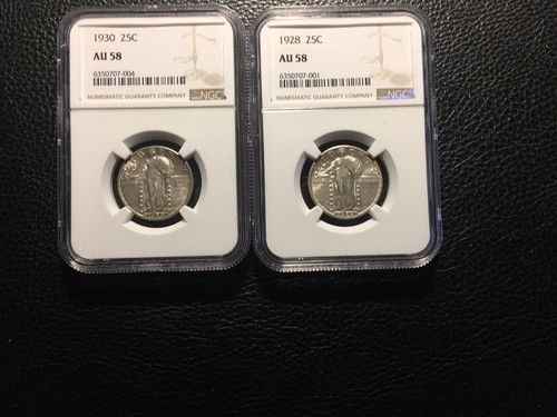 1930 and 1928 standing liberty quarters NGCAU 58 two coins this lot