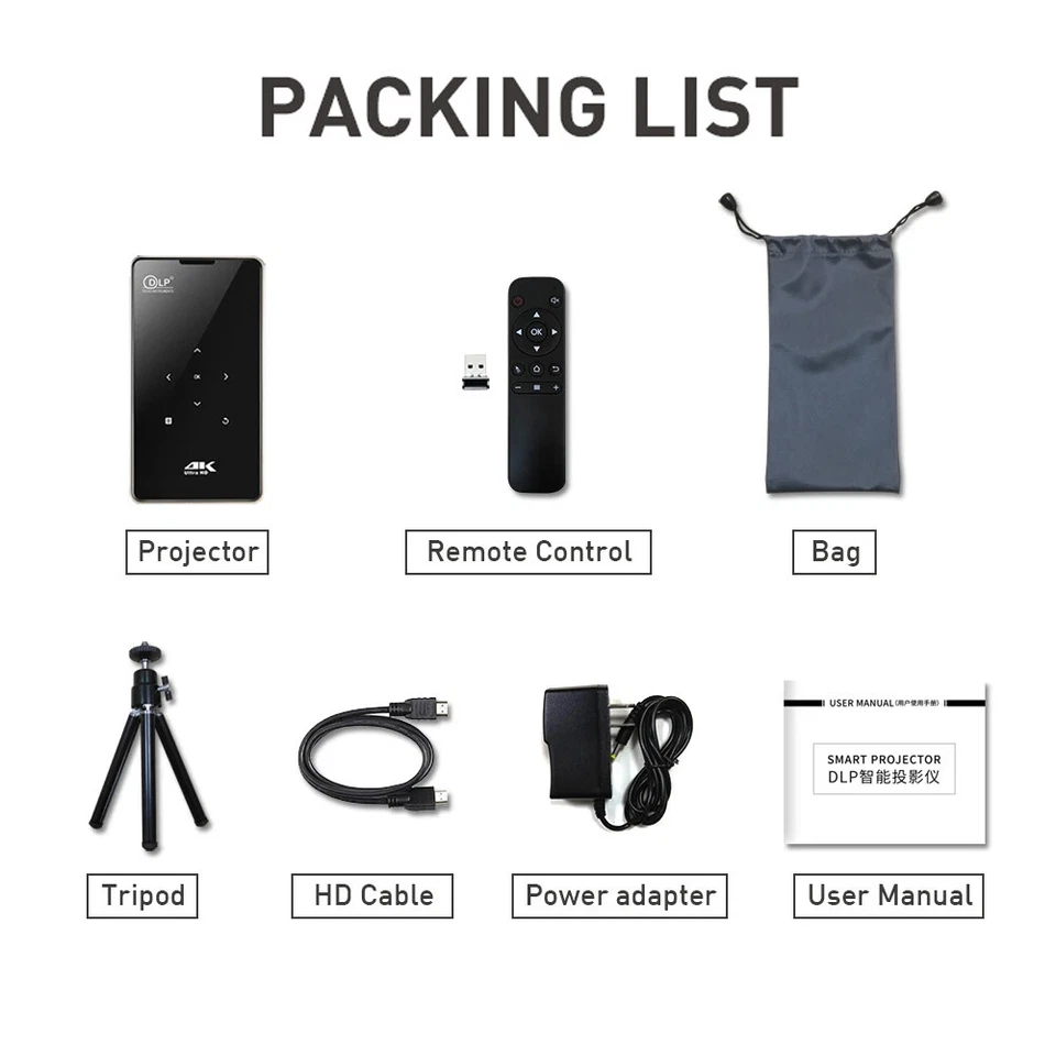 P09 Mini DLP Projector 4K Android 9.0 WiFi Bluetooth 1080P Home Theater System - Image 3 of 4