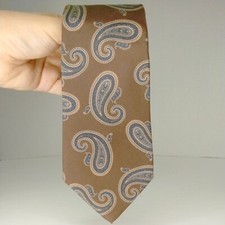 Christian Dior Brown Blue Paisley Silk Mens Necktie 57" USA Made