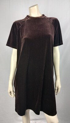 NEU M. ETIKETT OVS Kleid A-Linie dunkelbraun Samt Stretch Kurzarm L De 42/44