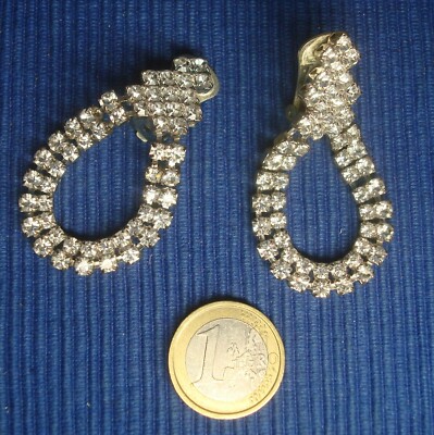 Boucles D'Oreilles Strass Vintage Style 60s - Rouge, 1.5 Cm, Neuf Dead Stock
