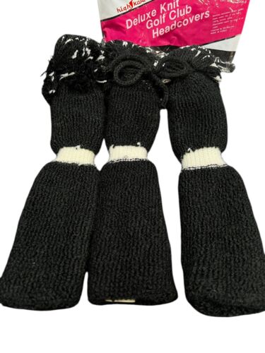 Vintage NOS High Skore Pom Pom Golf Club Head Covers Knit Socks BLACK / WHITE - Picture 6 of 8