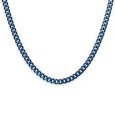 20" Blue & Silver Stainless Steel Cuban Curb Chain Men Necklace Two Tone Hip Hop