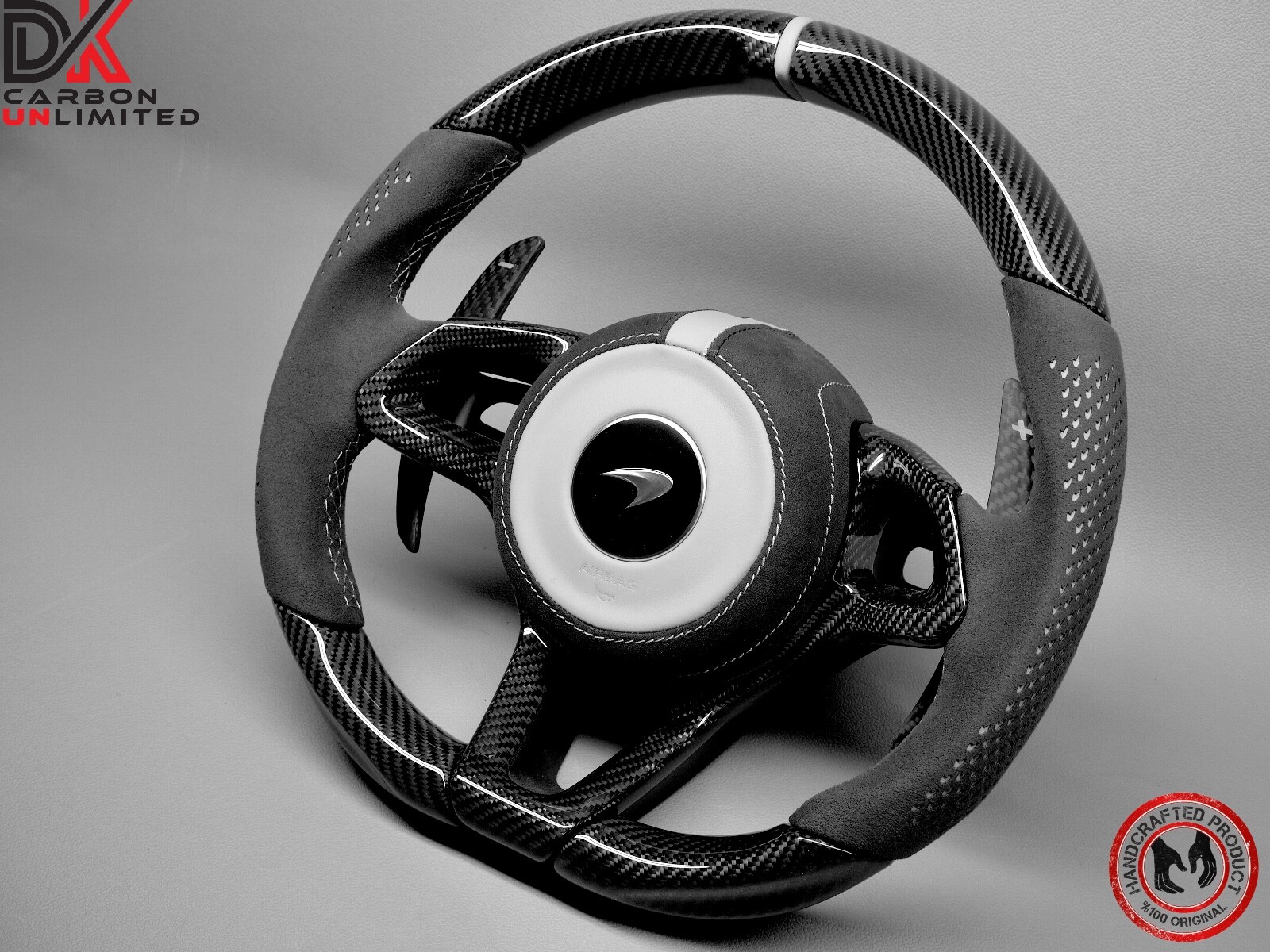 McLaren 675LT 540C 570S 650S 600LT 620R Alcantara Gray Carbon Steering Wheel v2