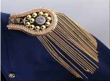 2PC Gothic Tassel Epaulet Shoulder Board Brooches Spike Chain Punk Rock Costume