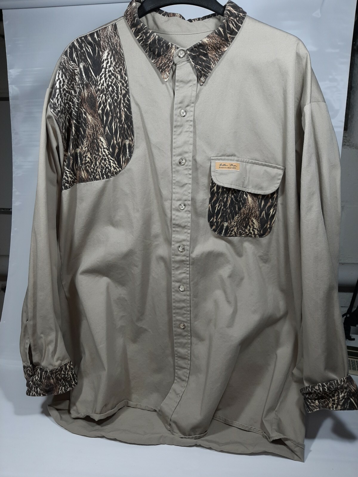 Camicia con bottoni manica lunga caccia anatre bandiera piuma in fila 56