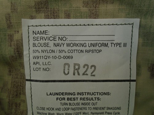 US Military US Navy NWU Type III Coat Shirt Green Small Regular 2010 New 106-O - 第 11/11 張圖片