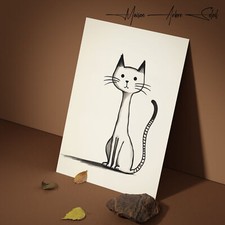 Whimsical 5x7 Art Print, The Lean Cat "Pensive One", Inspirational Text Back