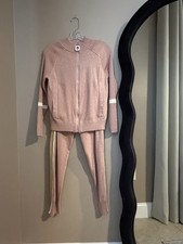 Pink Knit Sweatsuit Set Jacket  Pants Viscose Nylon Wool Blend Women S