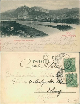 Königswinter Drachenfels und Nonnenwerth, Rhein Gruss-Karte 1905 - Bild 1 von 3
