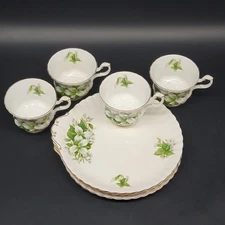 Vintage Royal Albert Trillium Bone China Snack Plate & Teacups (4) Sets