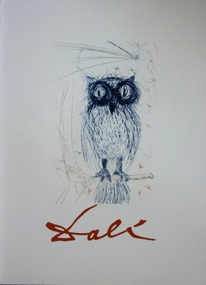Salvador DALI La Chouette Bleue Blaue Eule Lithographie Signiert Surrrealismus