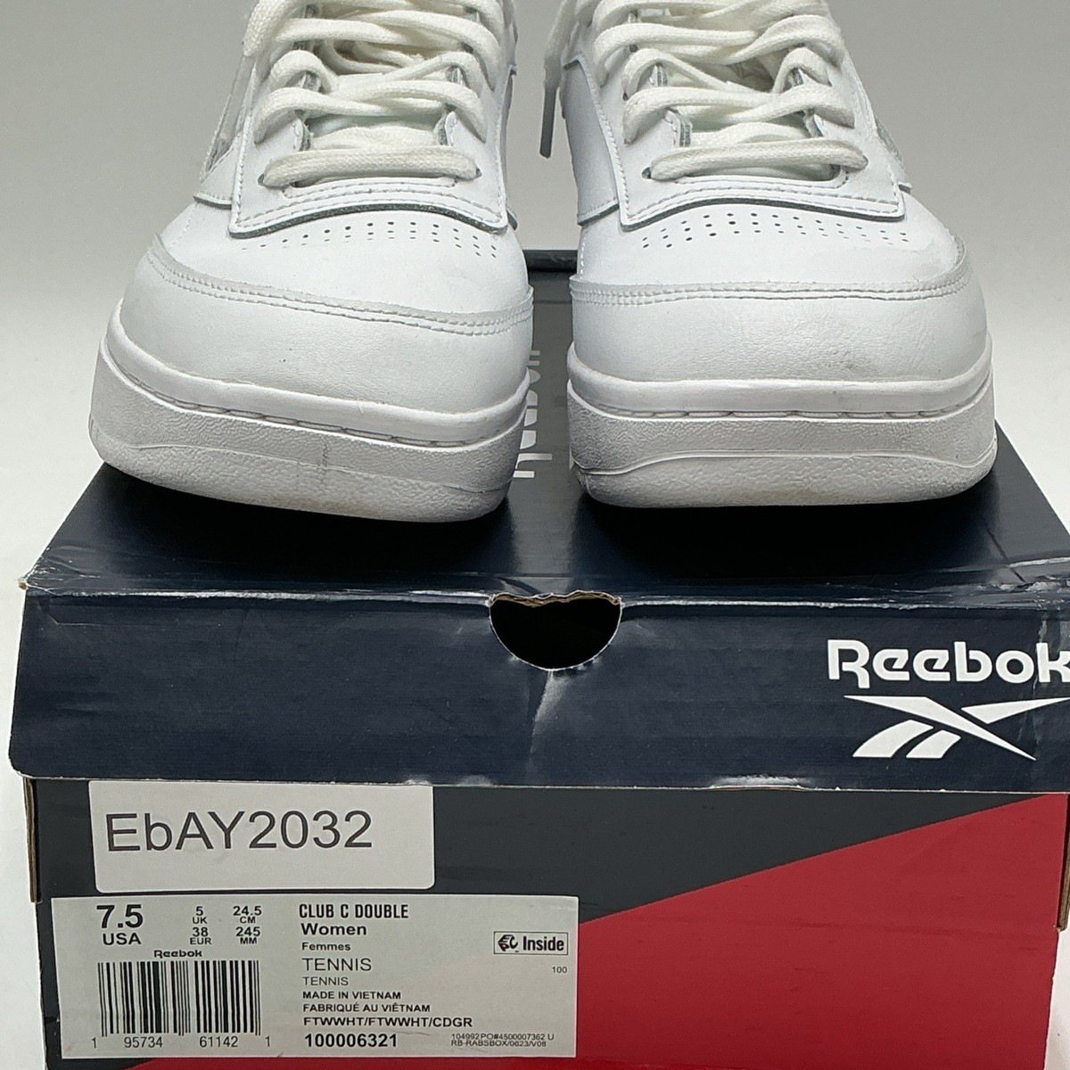 Reebok Club C Double Sneakers Women's 7.5 White Leather Lifestyle
