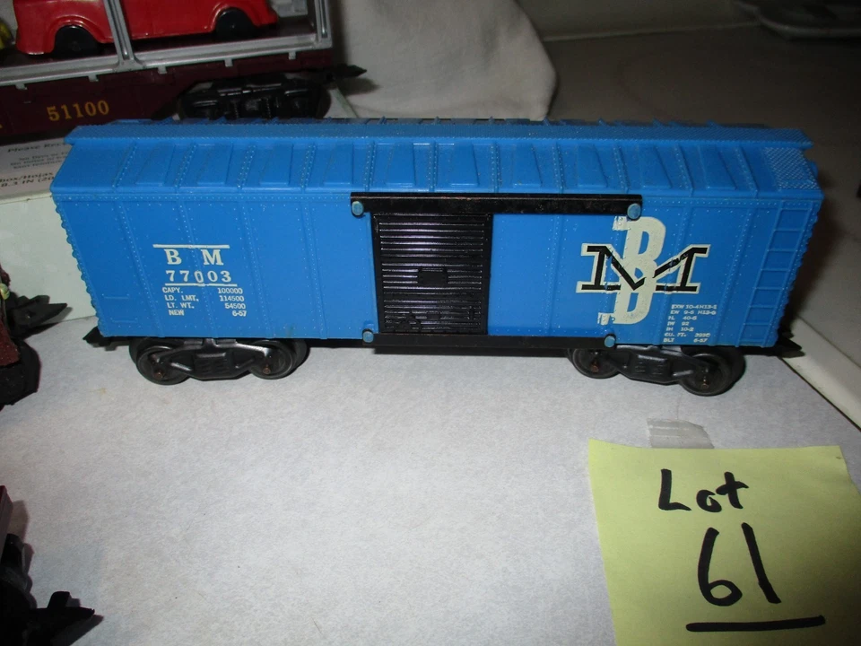 4 Clean Marx boxcars ,Brown GN,Blue BM,Auto rack,original autos,empty flat - Image 3 of 3