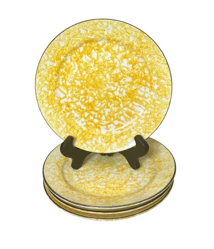 Vintage Stangl Town & Country Yellow Sponge Pattern Salad Plates, 8.5”, Set Of 4
