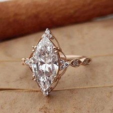 2 CT Marquise Moissanite Art Deco Vintage Engagement Ring 14K Rose Gold Plated