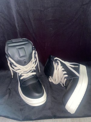Rick Owens DRKSHDW Men s Black/White Leather High-Top Sneakers Lace-Up