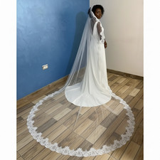 Bridal veil white Mantilla veil Lace edge veil 1 layer drop