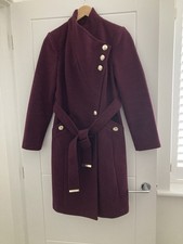 Lipsy red berry funnel neck coat button fastening with belt  Dry clean Only