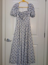 House of CB Tallulah White Blue Floral Maxi Dress XS Ruffle Accent
