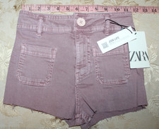 NWT Girls Zara Marine Straight Denim Shorts Raw Hem Adjustable Waist Mauve Sz 10