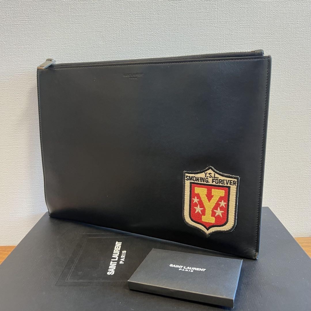 Borsa pochette Saint Laurent nera vera pelle Ysl Business s toppa