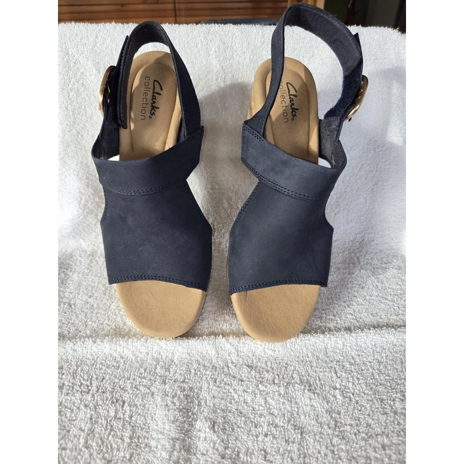 Sandali Clarks Giselle colomba sughero zeppa tacco 3" nero nabuk donna 9 camoscio