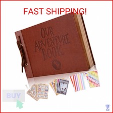 Our Adventure Book Scrapbook Photo Album,3D Embossed Words Leather Memory Book w