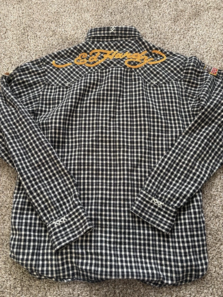 Camisa de franela con botones a cuadros Ed Hardy Y2K 2000’s grunge punk para hombre talla grande Foto 2 de 4