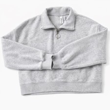 H M Divided Grey Cropped Quarter Zip Pullover L 90s Style Preppy Coquette