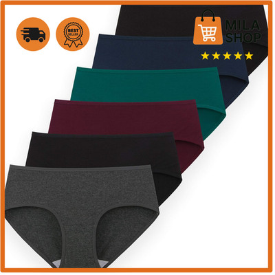 Damen Hipster Unterwaesche 6er Pack atmungsaktiv Baumwolle Slip Panty Basic
