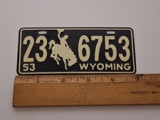 VINTAGE 1953 GENERAL MILLS WHEATIES CEREAL WYOMING BICYCLE LICENSE PLATE
