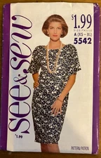 Vintage See & Sew Butterick Pattern 5542 Size A XS-XL Very Easy Petite Dress