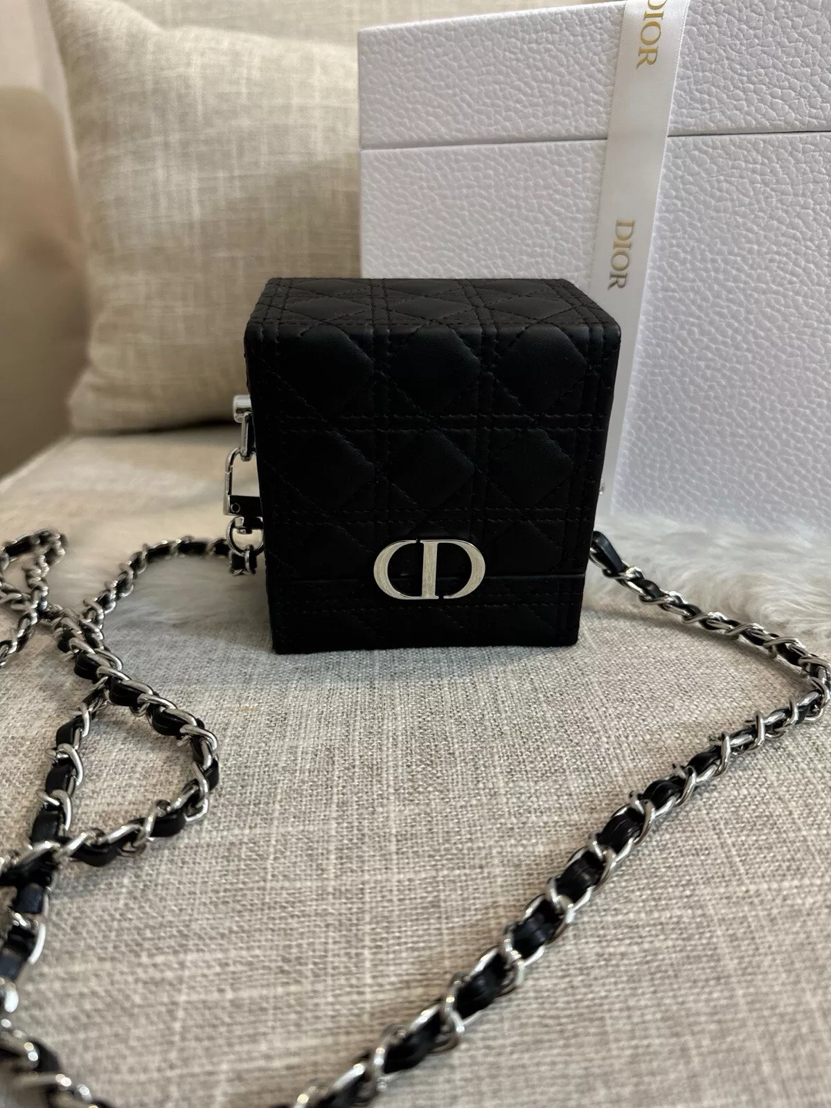 Authentic CHRISTIAN DIOR Square Black Box Vanity Makeup bag Converted Crossbody