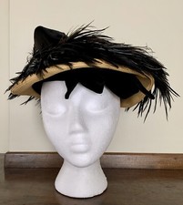 Vintage Hat 1960s Mr John Jr Womens Black Feathers  Velvet Bows Beret Hat