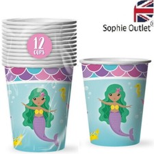 Mermaid Paper Cups Kids Birthday Party Disposable Tableware Pony Decorations UK