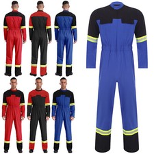 Men Firefighter Mock Neck Jumpsuit Long Sleeve Rompers Halloween Firemen Costume