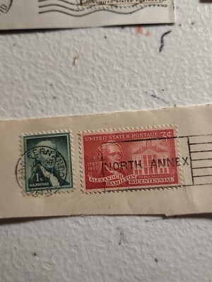 US Stamp 1957 3c Alexander Hamilton Bicentennial / 1c Washington