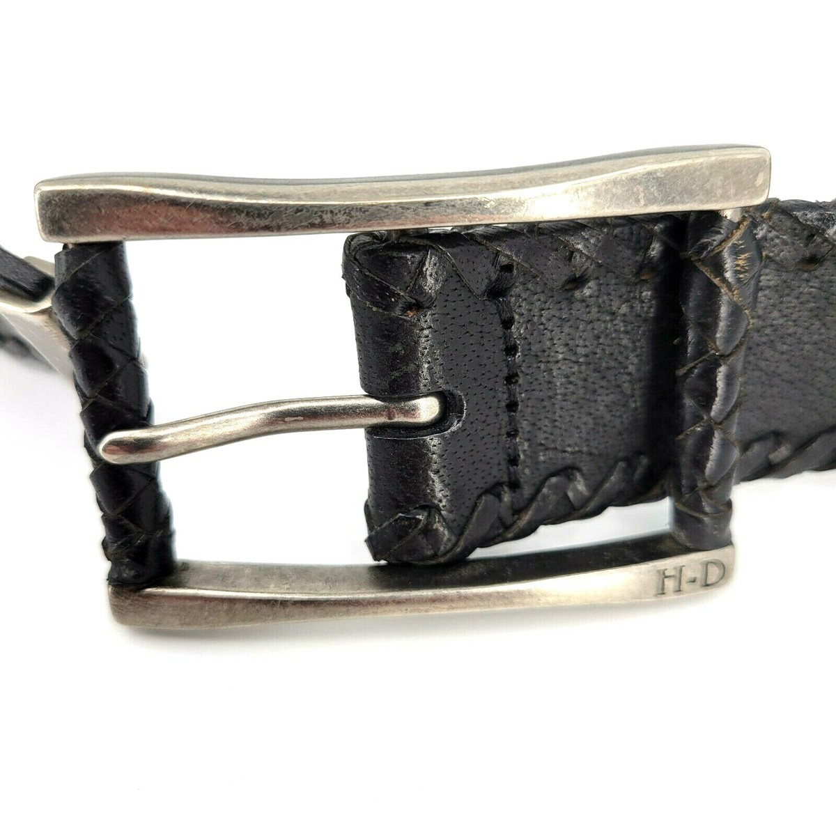 Harley-Davidson Black Studded/Braided Leather Belt Silver 